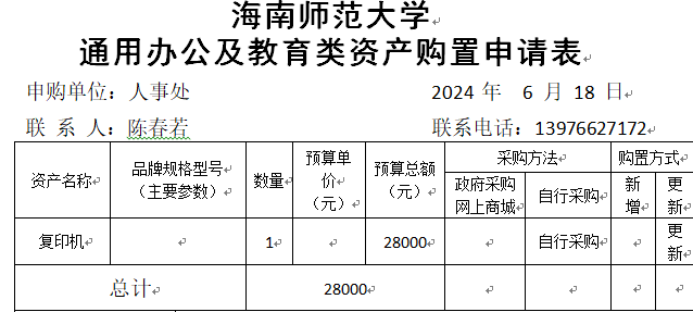 人事处（档案室）办公设备采购公示